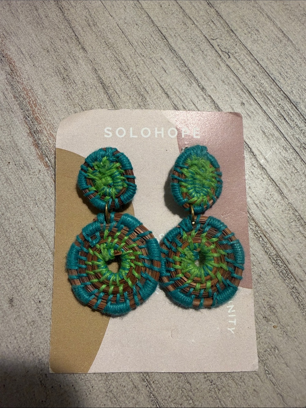 Teal & Green Handwoven Circle Drop Earrings